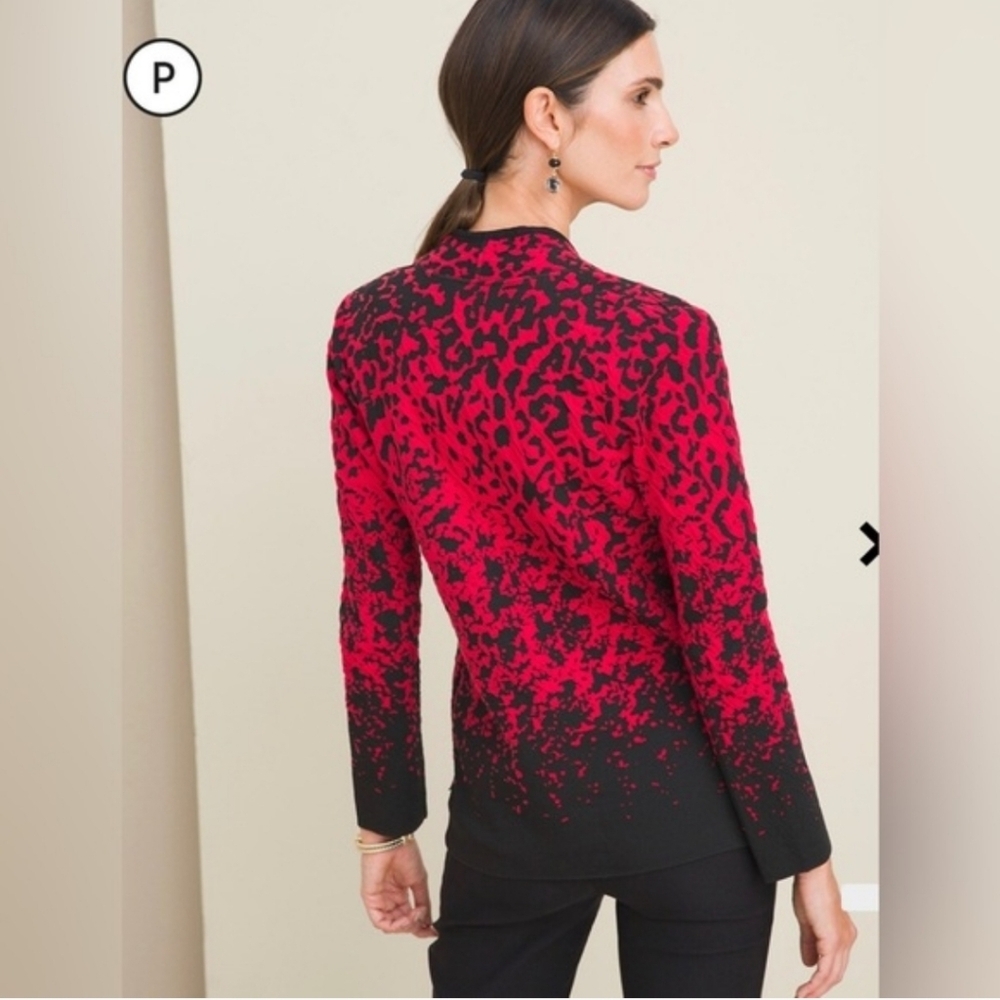 Chico's Red Animal Print Cardigan Sweater Open Holidays Christmas Evening Sz XL - Picture 2 of 13